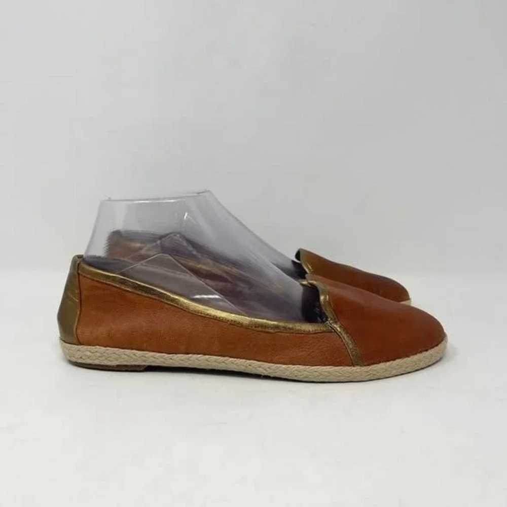 Nurture Leather Flats Wms 9.5 Rusty Brown Espadrille Gold Trim Boho Western‎